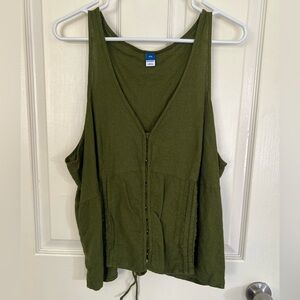 Old Navy Olive Green Linen Blend Tank Top XXL Boho Tie Back Sleeveless Blouse